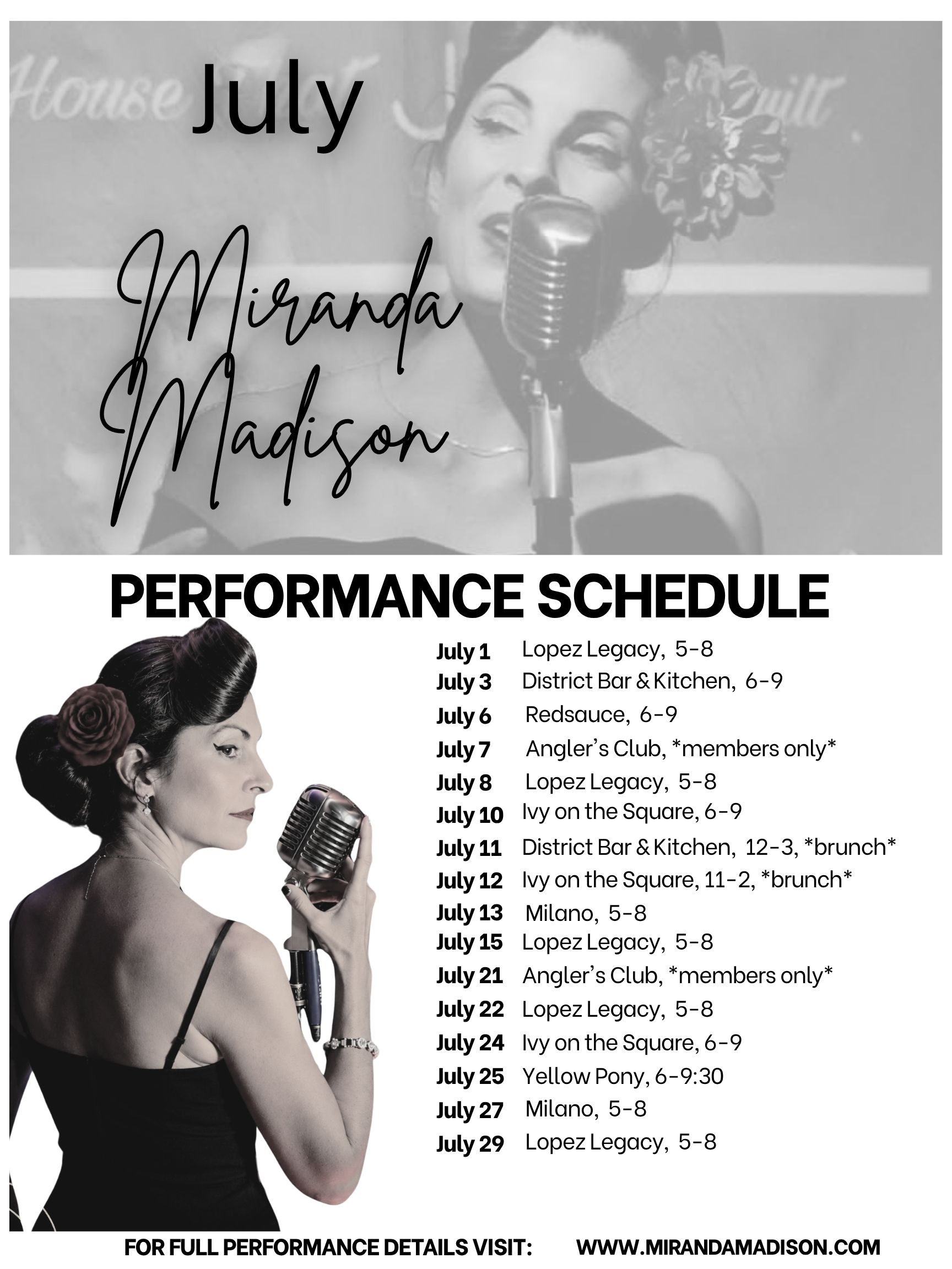 July Performance Schedule