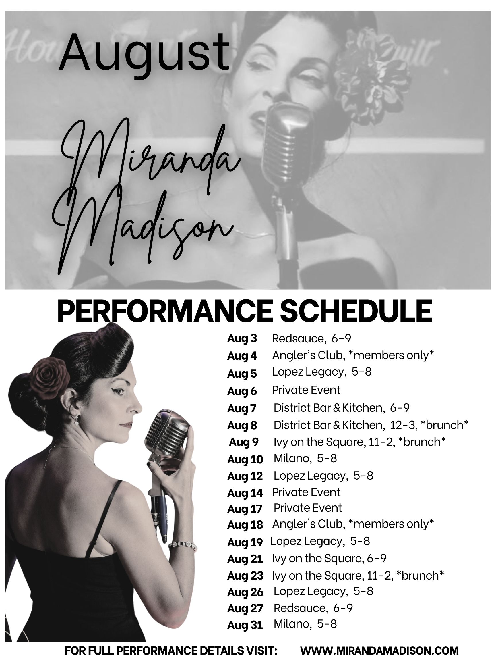Miranda Madison August Performance Schedule